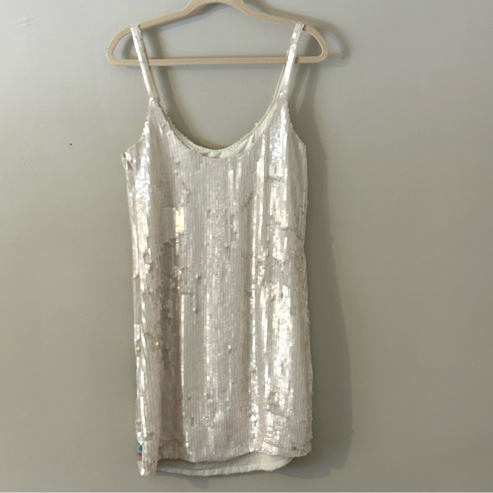 Parker Black Sequin Floral Slip Dress Ivory Beaded Size 4 - Picture 5 of 8